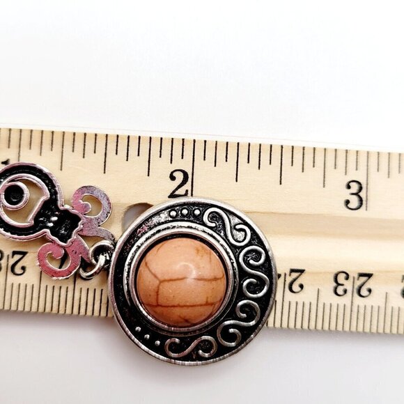 Neutral Faux Stone Drop Dangle Earrings 2 3/4" Southwestern Antiqued Silver Tone - Picture 5 of 5